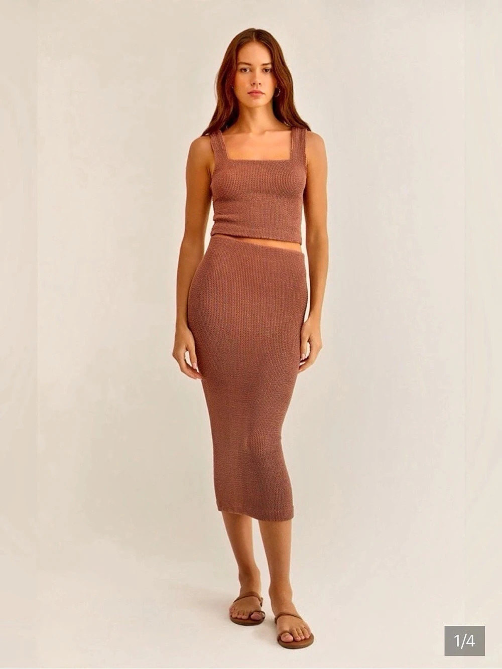 Z SUPPLY NWT Textured Aveen Midi Skirt in Brown small